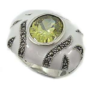 Ring with MARCASITE Stone and White ENAMEL QRZ15 (8 