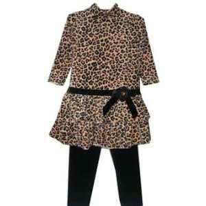  Girls Leopard Tunic and Black Leggings Set Size 18 Month 