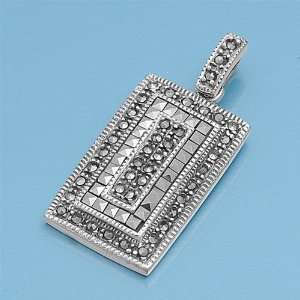   Sterling Silver Vintage Rectangular Shape Marcasite Pendant Jewelry