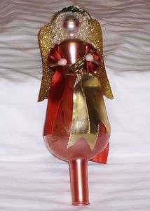 VTG CHRISTMAS TREE TOPPER HAND BLOWN PAINTED ANGEL GOLD MICA SATIN 