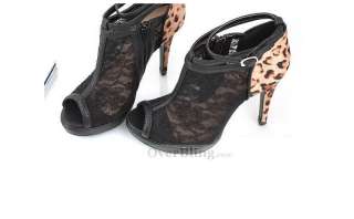 X41045 Womens Shoes Lace Leopard Pump Boot Toe Stiletto Super High 