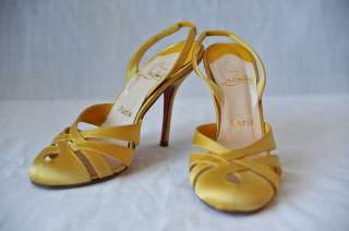   LOUBOUTIN Yellow SATIN Round Toe Strappy Slingback Pump High Heel 7/37