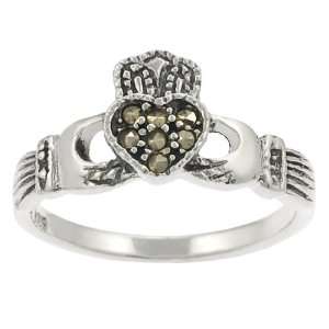 Sterling Silver Marcasite Claddaugh Ring Jewelry
