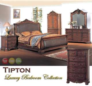 Tipton Leather Upholstered Sleigh Bed King Bedroom Set includes Chest 