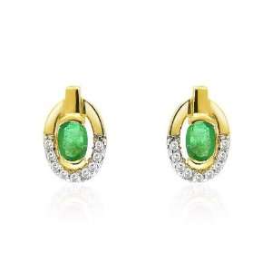  9ct Yellow Gold Emerald & Diamond Earrings Jewelry