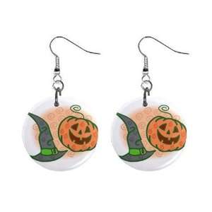 Green Witch Hat Pumpkin Halloween Dangle Earrings Jewelry 1 inch 
