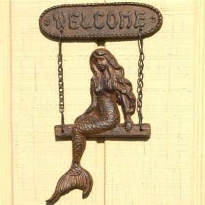  Mermaid Welcome Sign Rustic Brown Nautical Cast Iron Beach 