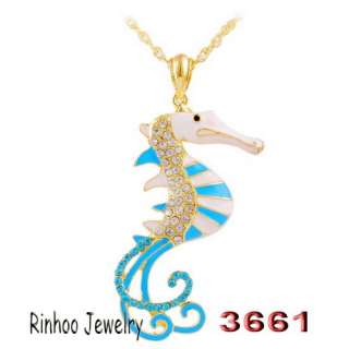 GP 2pcs high grade rhinestone enamel alloy pendant necklaces seahorse 