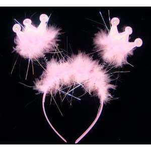  Princess Pink Headband Crown Bopper with Feathers 