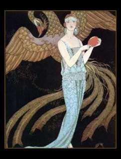 Art Deco Elegant fashion lady Phoenix Bird 1920s  