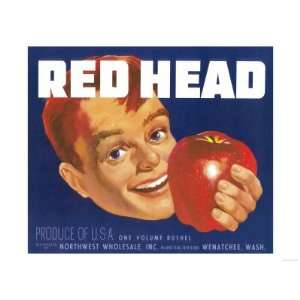  Red Head Apple Label   Wenatchee, WA Giclee Poster Print 