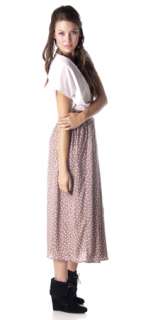 NEW Casual Womens Belted white Polka Dot Long Maxi Skirt sz brown tan 