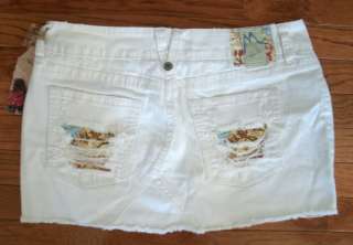 NEW $89 MARLOW JEANS Sz 30 11 White Denim Distressed Patched Mini 