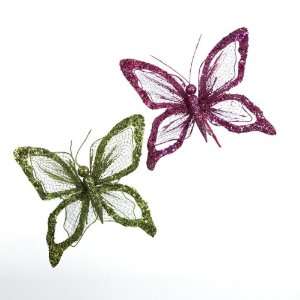  Club Pack of 12 Pink and Green Clip On Butterfly Christmas 