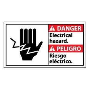 Bilingual Plastic Sign   Danger Electrical Hazard  
