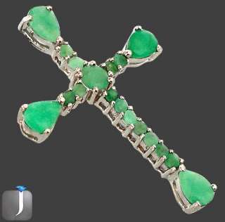 HOLY CROSS GREEN EMERALD ROUND 925 STERLING SILVER ARTISAN PENDANT 1 5 