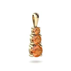  14K Yellow Gold Round Fire Opal 3 Stone Pendant Jewelry