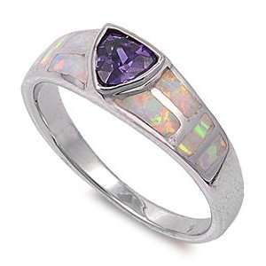  Sterling Silver Ring in Lab Opal   white Lab Opal, Amethyst   Ring 