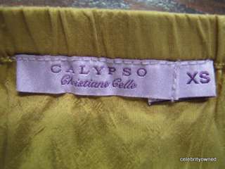Calypso Gold Wrinkled Silk Paneled Skirt XS  