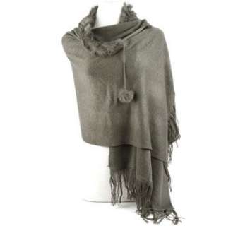   Wrap Stole Cape Wrap (Real fur on collar and down the front pompom