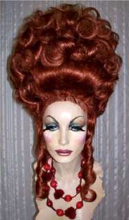 Drag Queen Wig Big Auburn Red Updo French Twist Curls  