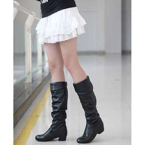New Black PU Leather Flat Knee High Boots US SZ 5 9  