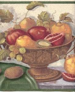 Wallpaper Border Old World Fruit On Cream Crackle  