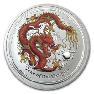  2012 5 oz Silver Australian Year of the Dragon Colorized 