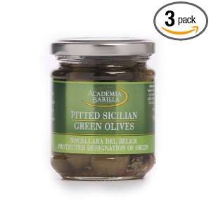   Barilla Pitted Sicilian Green Olives Glass Jar, 6.7 Ounce (Pack of 3