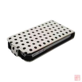 White POLKA DOT LEATHER FLIP CASE COVER POUCH FOR iPhone 4S 4 4G 