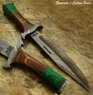 Emanueles UNIQUE CUSTOM DAMASCUS BOWIE KNIFE  1 OF A KIND STUNNER 