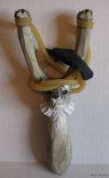 New Handpainted Rustic Wood Carved WOLF Slingshot  
