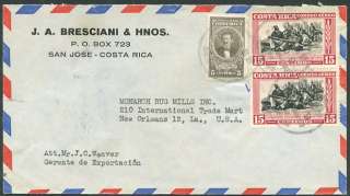 COSTA RICA TO USA Air Mail Cover Circa 1948 VF  