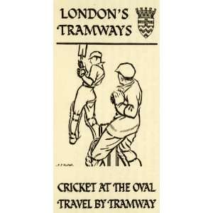   Tramway Cricket Match Player Oval England Art   Original Line Cut