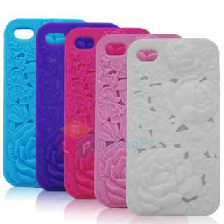 3D Sculpture Design Rose Flower silicone Case Cover for Apple iPhone 4 