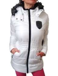   Kills Slowly Zip Up Long Hooded Puffer Jacket with Faux Fur, EHJW 7030