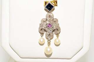 1,000 4.40 5.50MM & .62CT PEARL, SAPPHIRE & DIAMOND PENDANT  