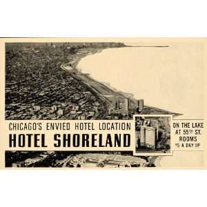 1936 Ad Hotel Shoreland Chicago Lodging Lakefront Cityscape Shoreline 