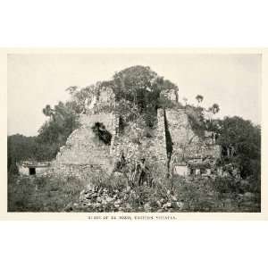 1909 Print El Meco Ruins Cancun Yucatan Mexico Maya Archeology Temple 
