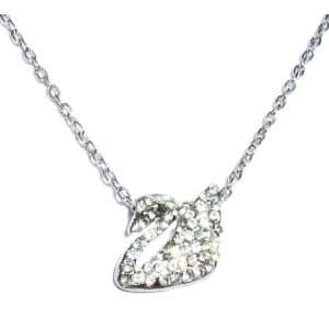  White Swan Clear Crystal Pendant Necklace in Silver, 16 