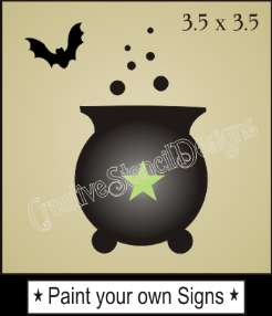 New Stencil #TT50 ~ Witch Cauldron with Bat, Bubbles and Star topper 