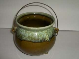   USA Green Sponge Drip Pottery Witchs Pot Cauldron Footed Bowl Planter