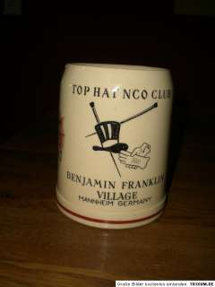 TOP HAT NCO CLUB Andenken Bierkrug Benjamin Franklin Village Mannheim 