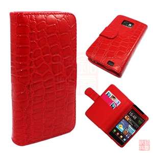 Red Croco Folio Wallet Leather case Cover For Samsung Galaxy S2 II 