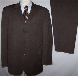 46L Andrew Fezza BROWN 100% WORSTED WOOL 3 Button Career Business Suit 