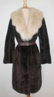 Vtg Chocolate Brown Custom MINK with FOX Fur collar Winter Coat  