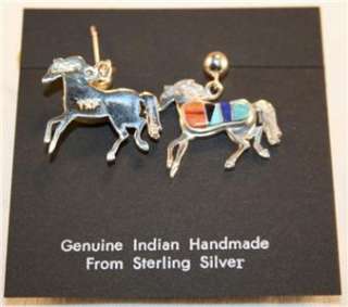 CALVIN BEGAY Multi Stone inlay Running Horse Earrings  