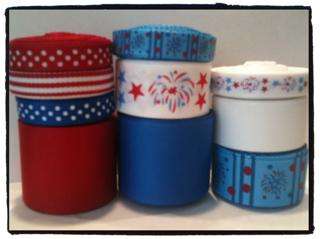 GROSGRAIN RIBBON 4TH OF JULY LOT 10 YD RED WHITE BLUE  