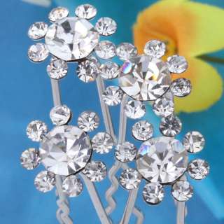 50p Lot Clear Crystal Sunflower Wedding Bridal Hairpins  