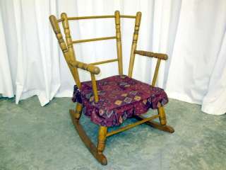 Vintage Childs Oak Rocking Chair w Quilted Fabric Seat and Ladder 